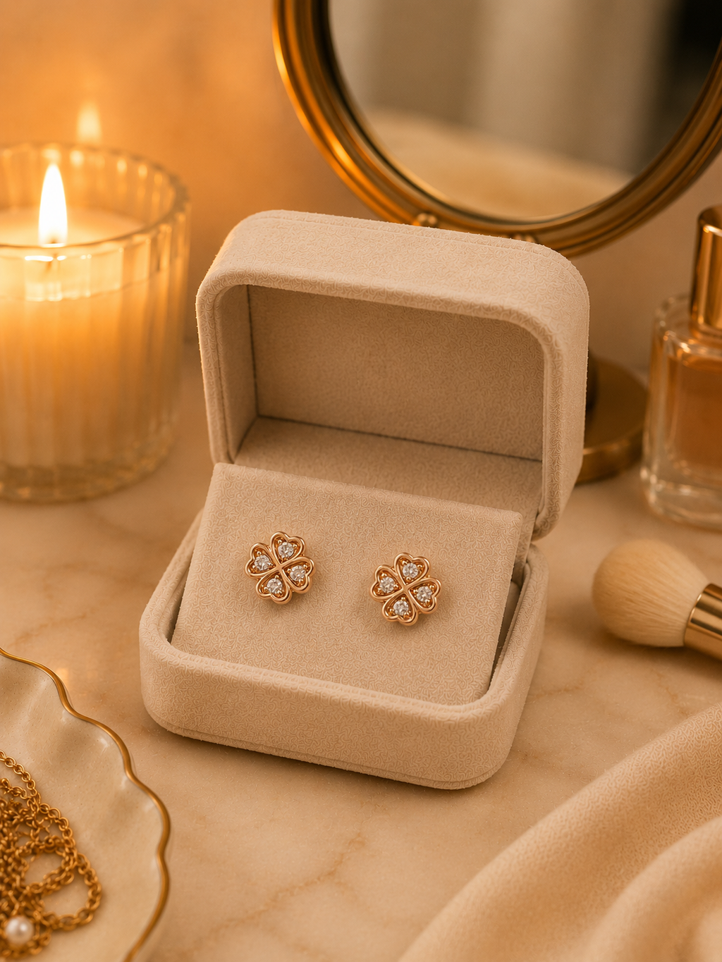 Aros Trébol Chapados en Oro 18K con Circonita