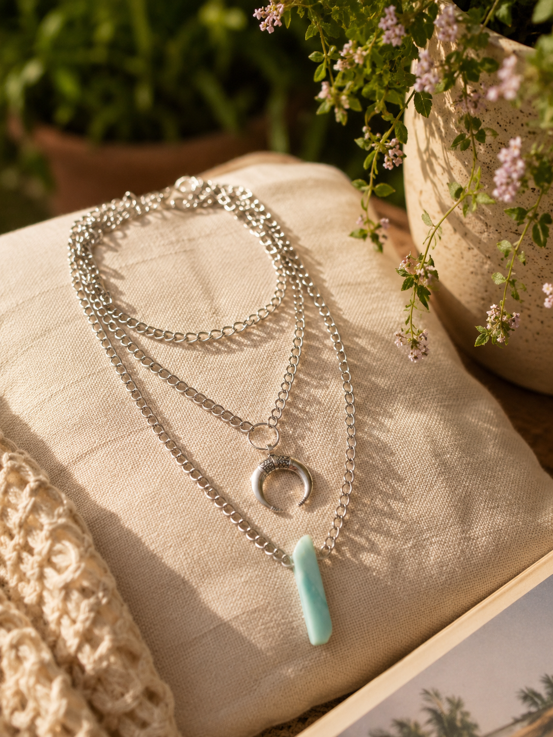 Collar Destellos de Luna |  Collar triple con piedra turquesa