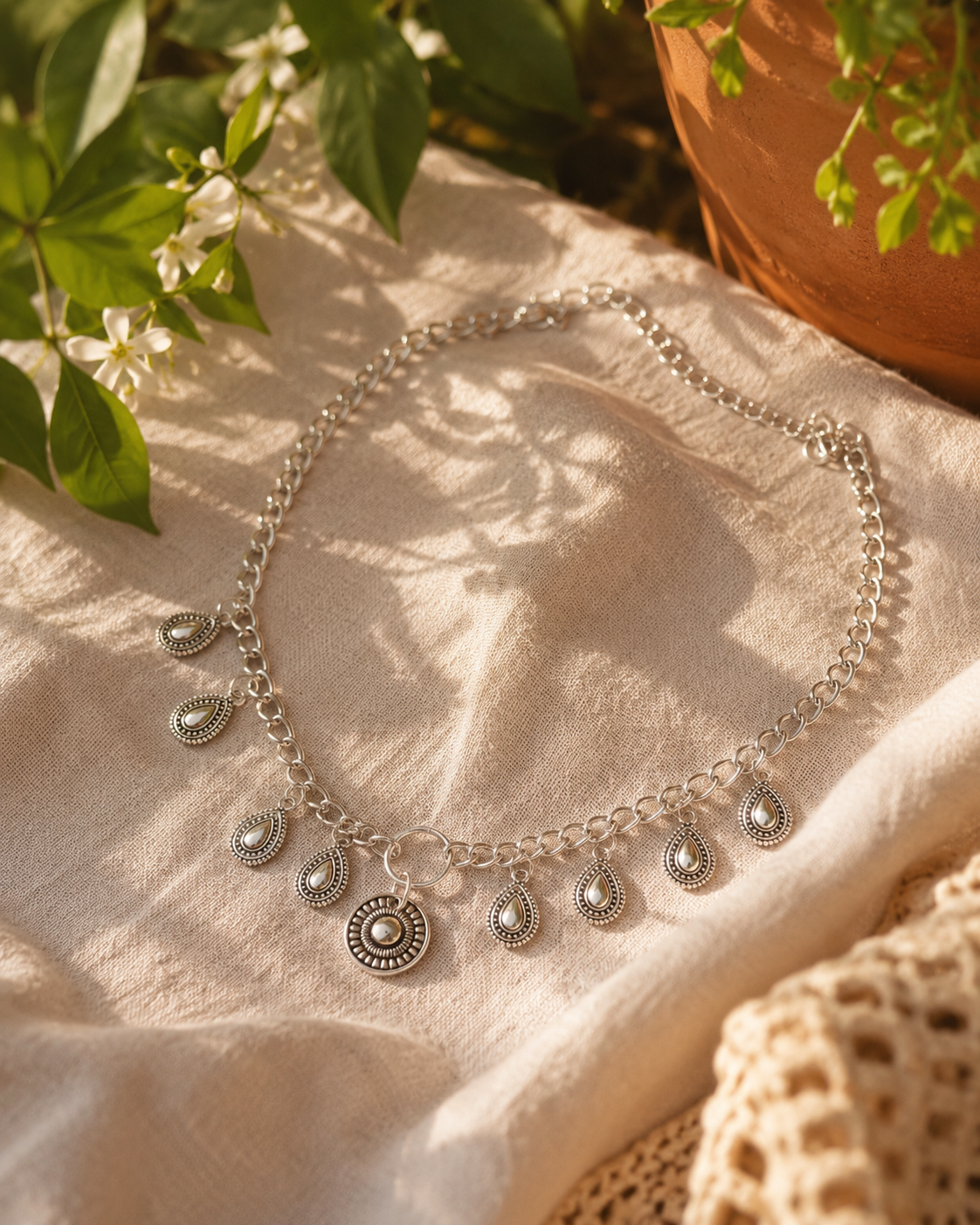 Chocker Boho Gotas Plateado