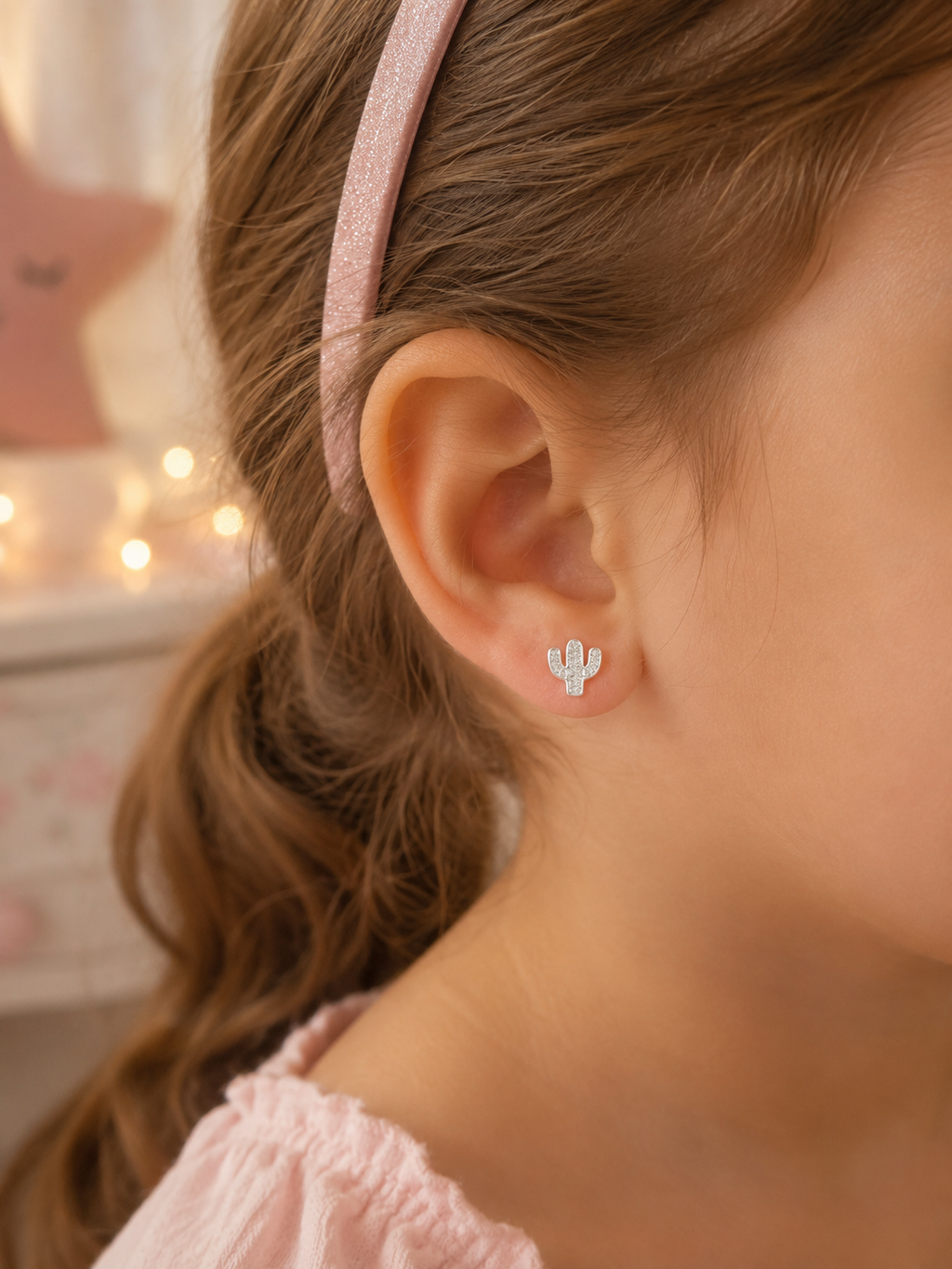 Aros Cactus de Plata 925 con Circonita para Niña